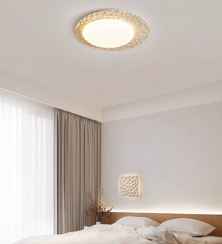 Organic Travertine Ceiling Light with Textured Stone Finish