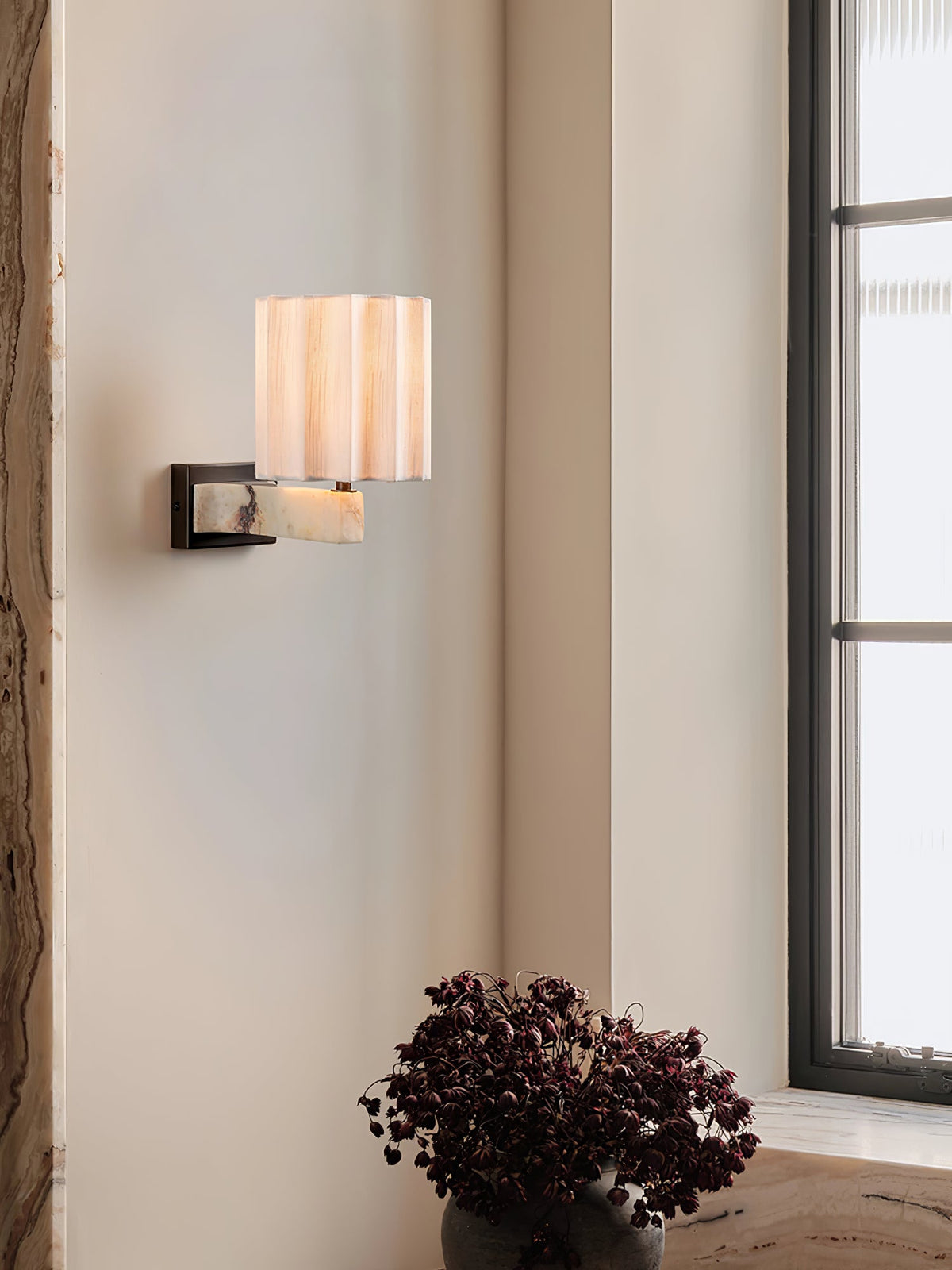 Textured Shade Wall Sconce with Marble Accents