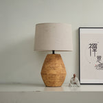 Terracotta Textured Table Lamp with Linen Shade for Modern Interiors