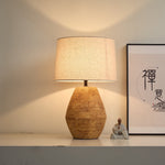 Terracotta Textured Table Lamp with Linen Shade for Modern Interiors