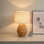 Terracotta Textured Table Lamp with Linen Shade for Modern Interiors