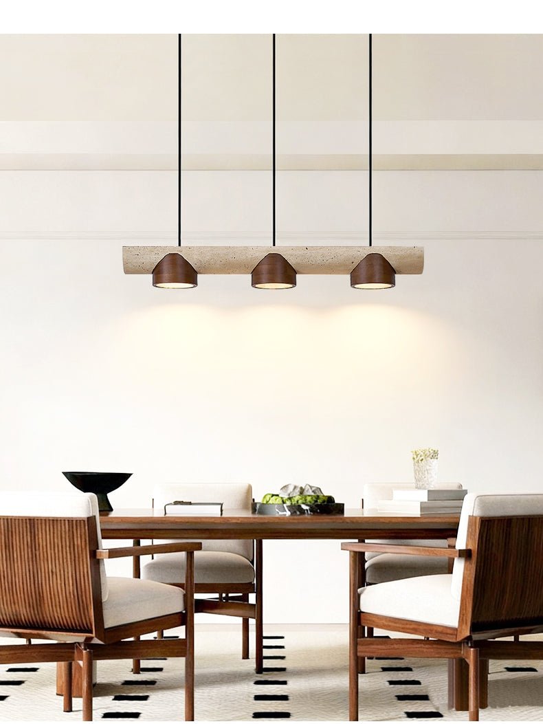 Thalen Linear Travertine Pendant Light, Three-Light Modern Kitchen Island Lamp