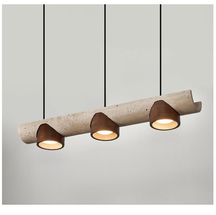 Thalen Linear Travertine Pendant Light, Three-Light Modern Kitchen Island Lamp