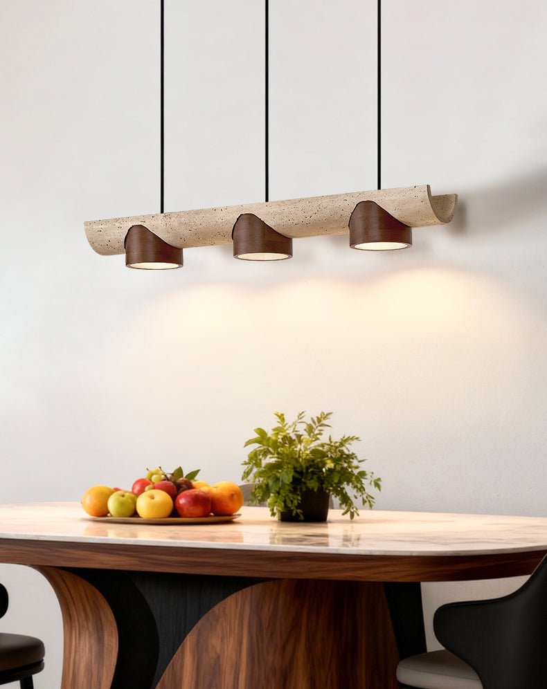 Thalen Linear Travertine Pendant Light, Three-Light Modern Kitchen Island Lamp