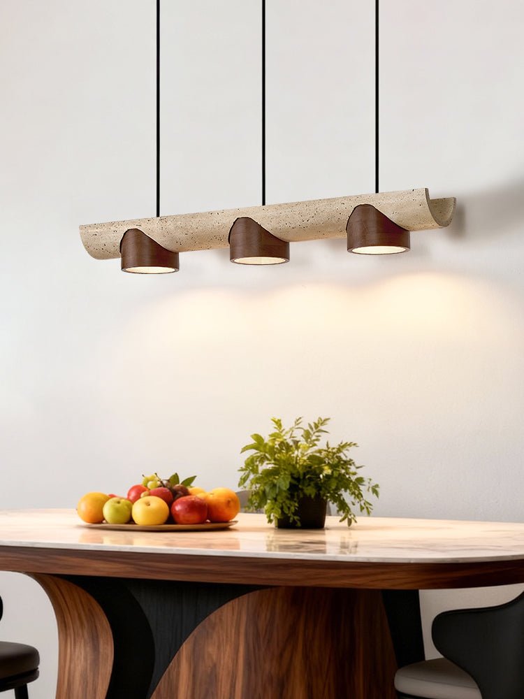 Thalen Linear Travertine Pendant Light, Three-Light Modern Kitchen Island Lamp