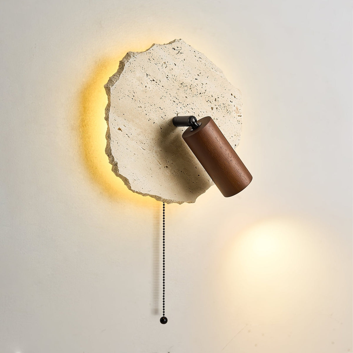 Thalos Travertine Wall Sconce with Walnut Spotlight