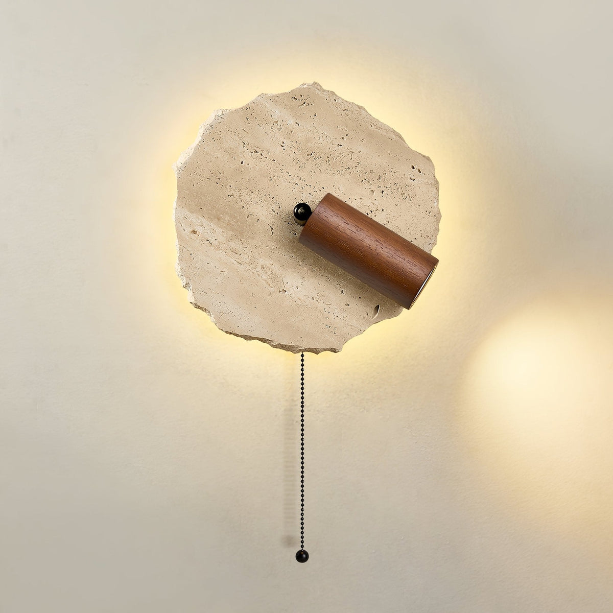 Thalos Travertine Wall Sconce with Walnut Spotlight