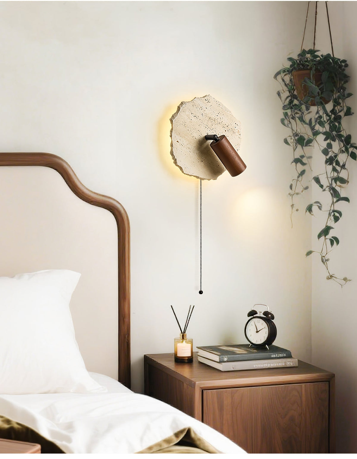 Thalos Travertine Wall Sconce with Walnut Spotlight