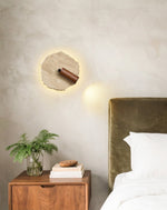 Thalos Travertine Wall Sconce with Walnut Spotlight