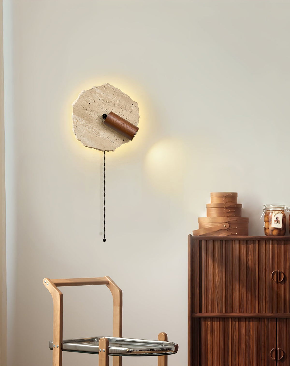 Thalos Travertine Wall Sconce with Walnut Spotlight
