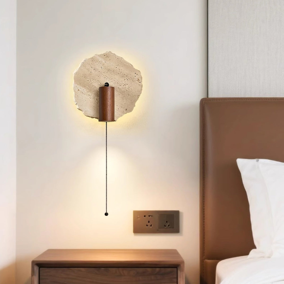 Thalos Travertine Wall Sconce with Walnut Spotlight