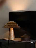Artisan Straw Table Lamp with Wood Veneer Base for Modern Interiors