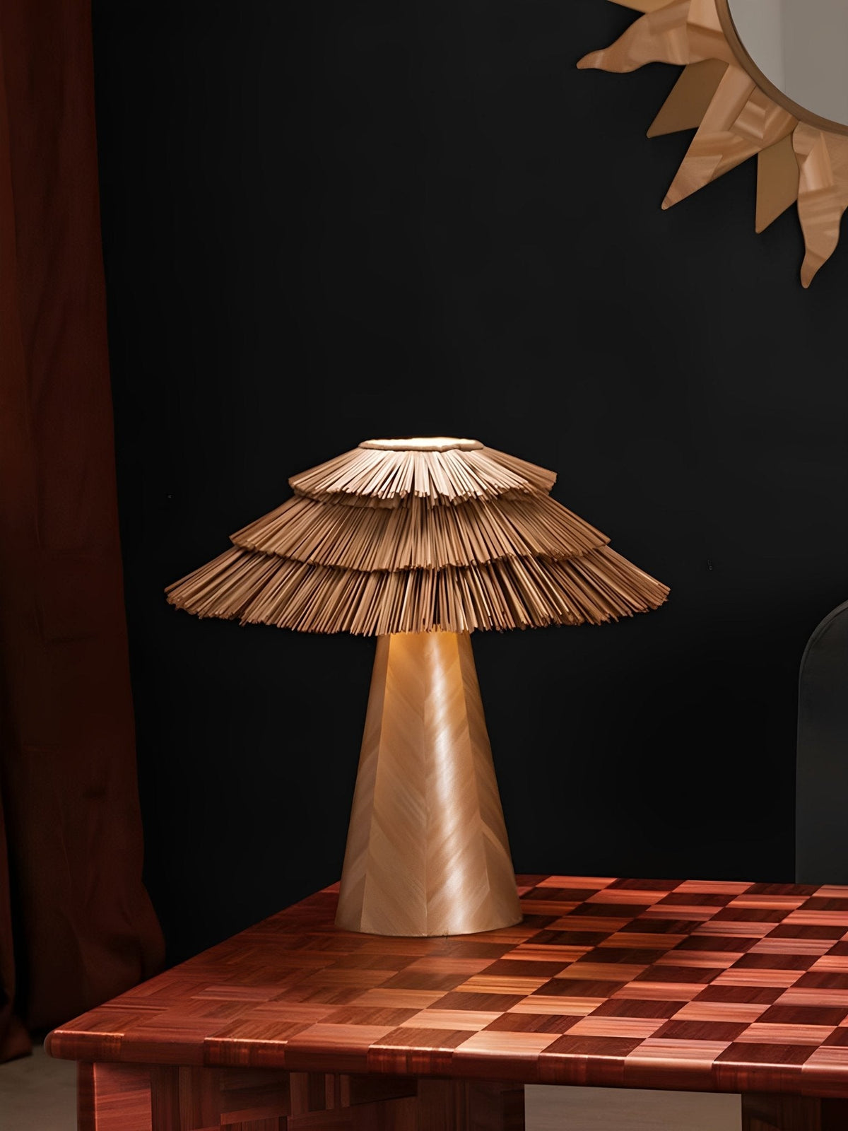 Artisan Straw Table Lamp with Wood Veneer Base for Modern Interiors