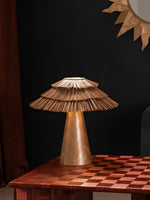 Artisan Straw Table Lamp with Wood Veneer Base for Modern Interiors