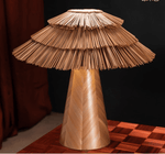 Artisan Straw Table Lamp with Wood Veneer Base for Modern Interiors