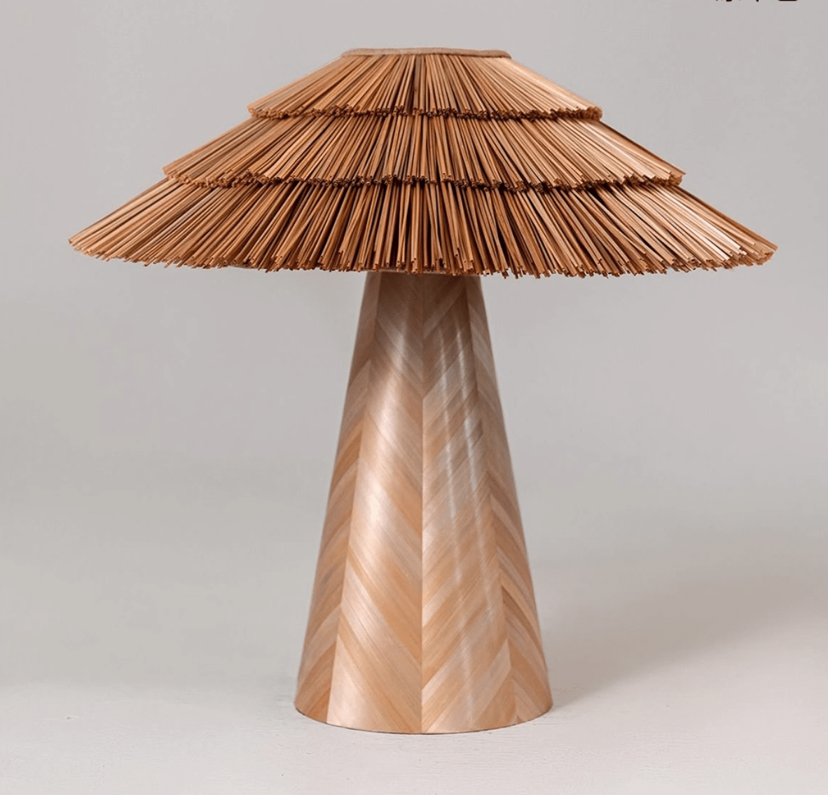 Artisan Straw Table Lamp with Wood Veneer Base for Modern Interiors