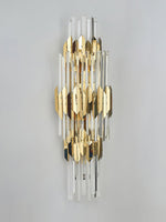 Theoretical Three-Layer Crystal Wall Light in Gold Stainless Steel