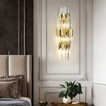 Theoretical Three-Layer Crystal Wall Light in Gold Stainless Steel