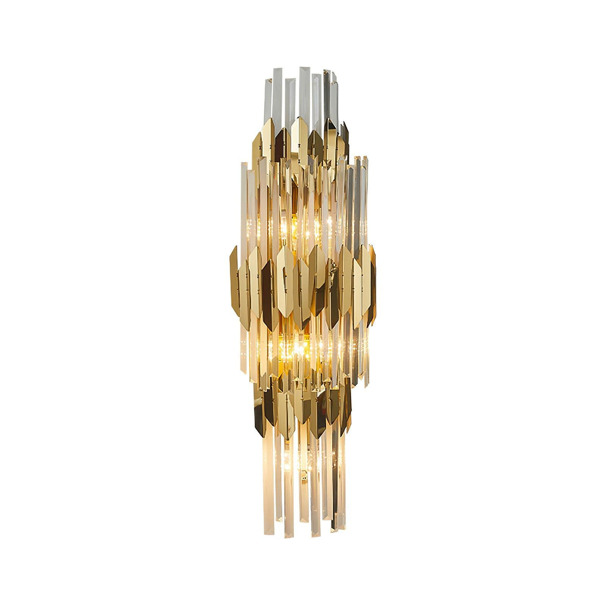 Theoretical Three-Layer Crystal Wall Light in Gold Stainless Steel