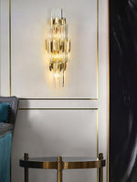 Theoretical Three-Layer Crystal Wall Light in Gold Stainless Steel