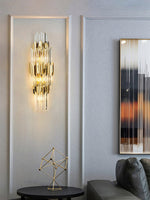 Theoretical Three-Layer Crystal Wall Light in Gold Stainless Steel