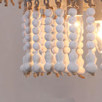 Three-Tier Wood Bead Chandelier with Distressed White Finish