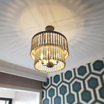 Three-Tier Wood Bead Chandelier with Distressed White Finish