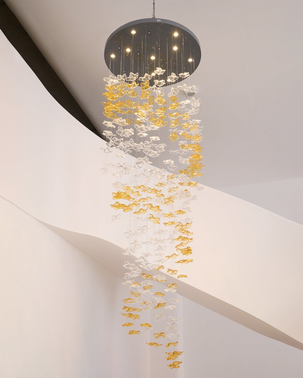 Tidal Art Glass Chandelier – Modern Cascading LED Pendant Light