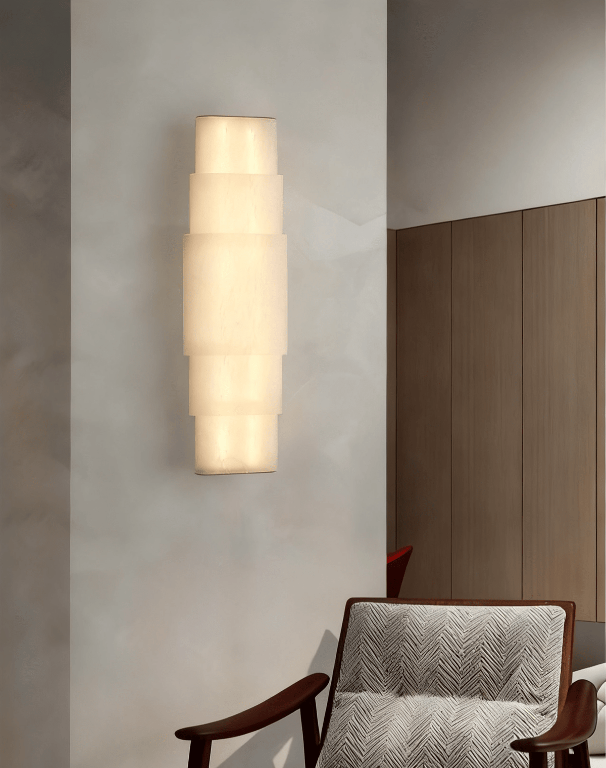 Tiered Alabaster Column Wall Sconce – Modern LED Wall Light for Entryway & Living Room