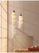 Tiered Column Pendant Light – Modern Layered Fabric & Metal Hanging Lamp