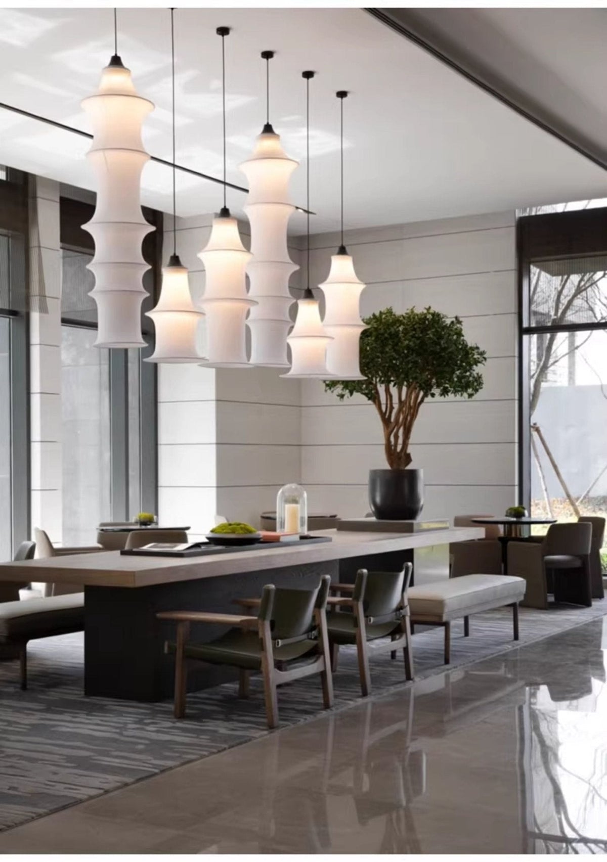 Tiered Column Pendant Light – Modern Layered Fabric & Metal Hanging Lamp