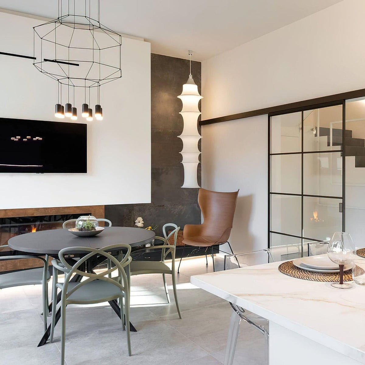 Tiered Column Pendant Light – Modern Layered Fabric & Metal Hanging Lamp