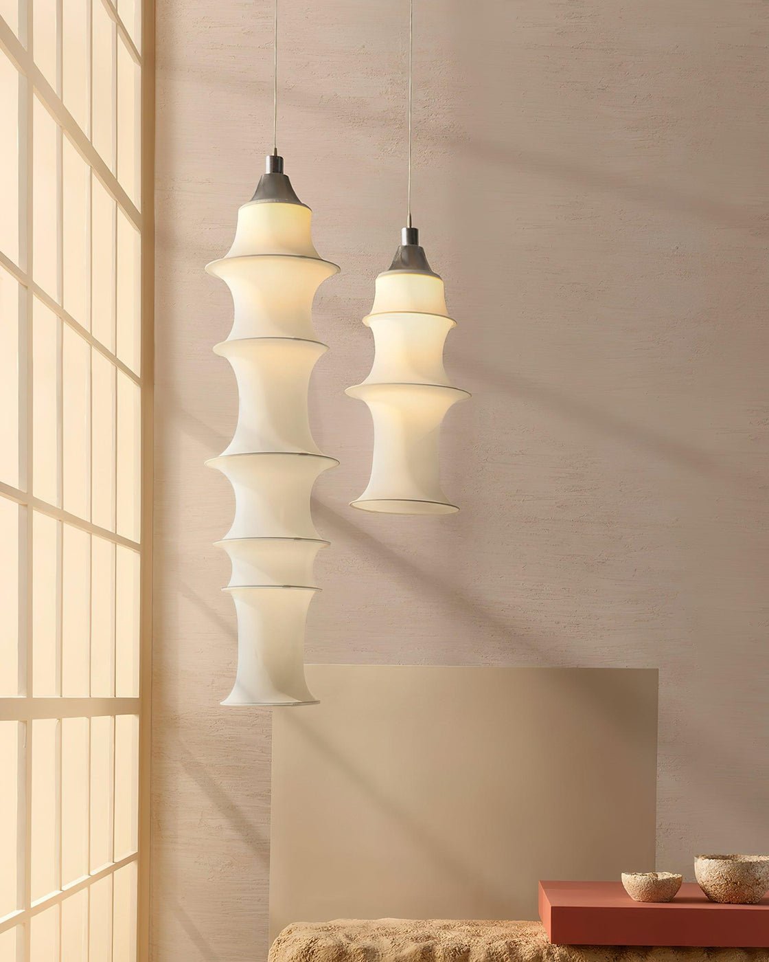 Tiered Column Pendant Light – Modern Layered Fabric & Metal Hanging Lamp
