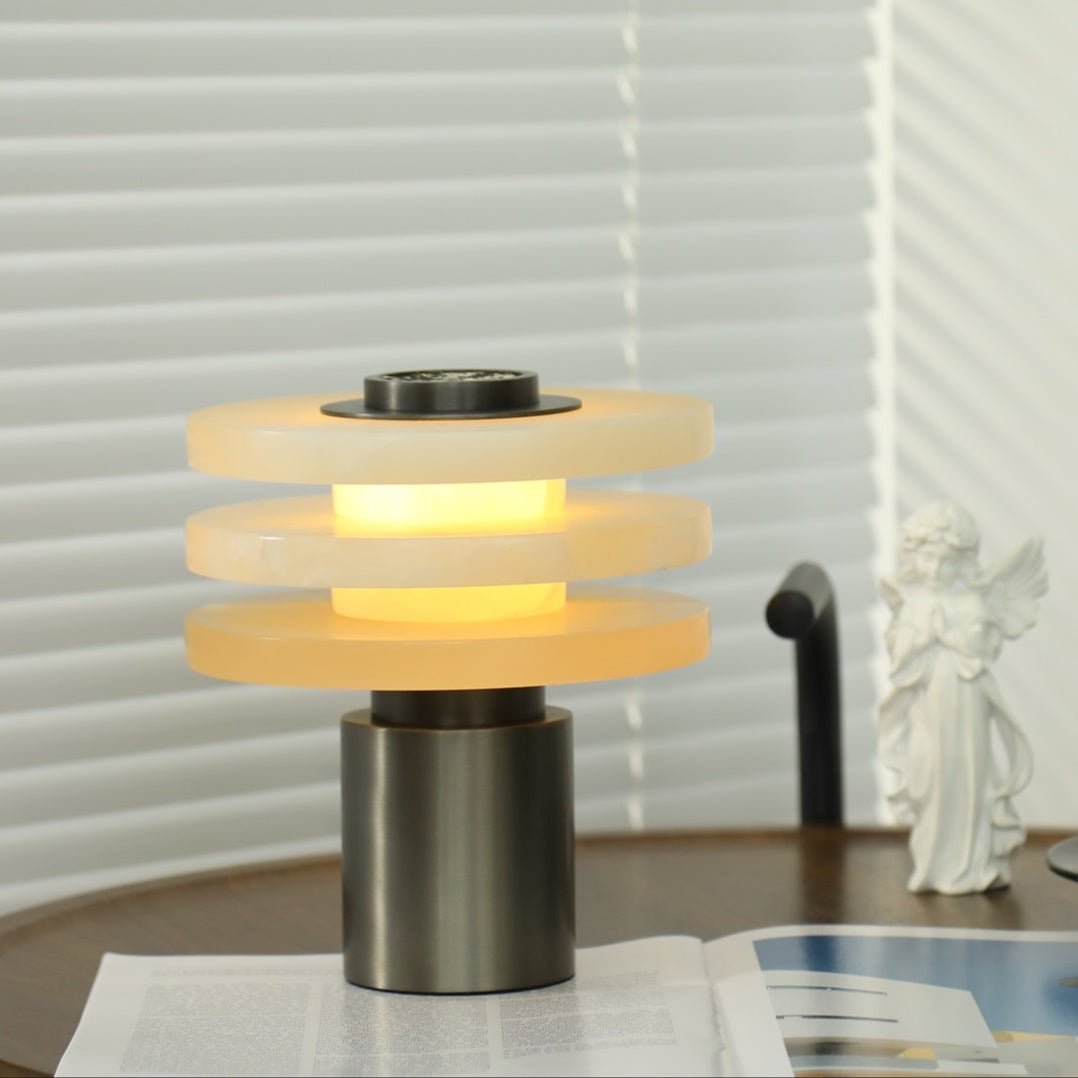 Tiered Obelisk Alabaster Table Lamp – Modern Sculptural LED Light