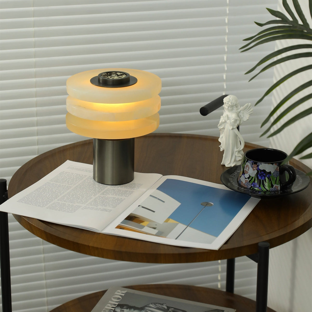 Tiered Obelisk Alabaster Table Lamp – Modern Sculptural LED Light