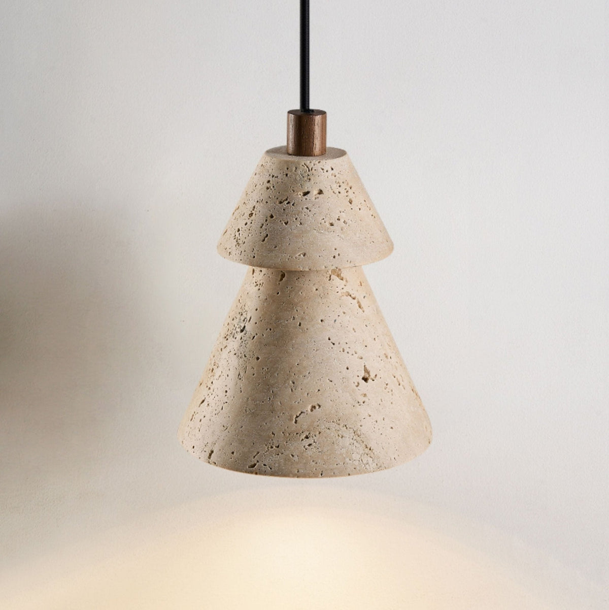 Tiered Travertine Cone Pendant Light – Natural Stone Illumination