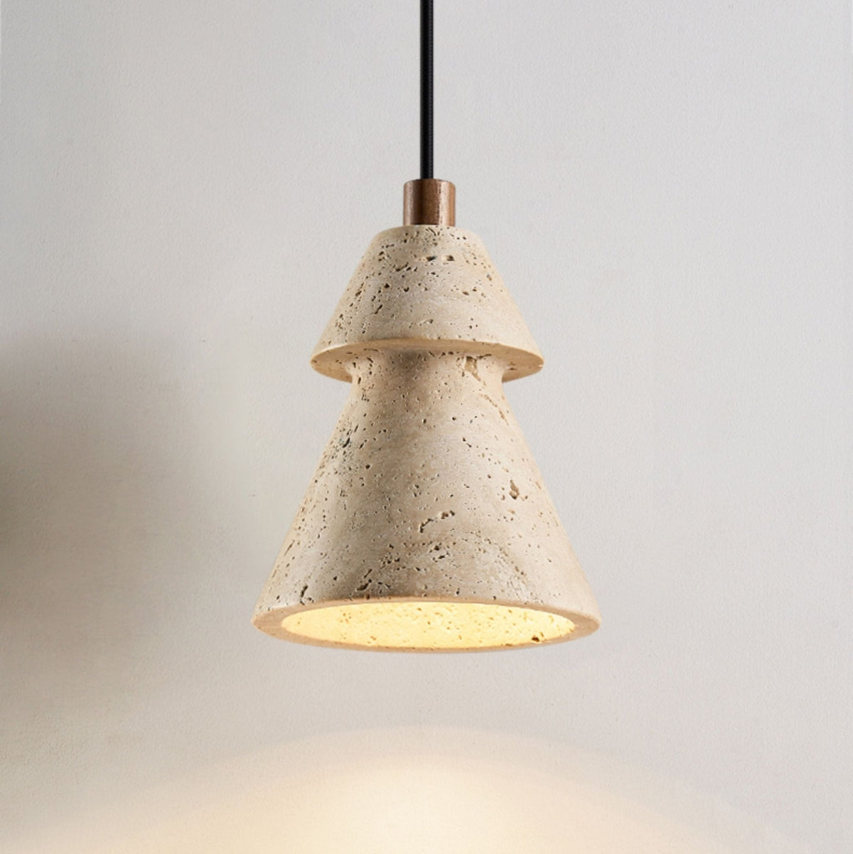Tiered Travertine Cone Pendant Light – Natural Stone Illumination