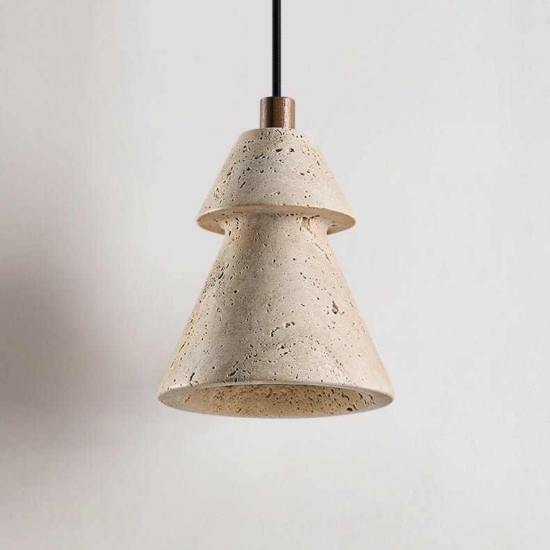Tiered Travertine Cone Pendant Light – Natural Stone Illumination