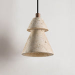 Tiered Travertine Cone Pendant Light – Natural Stone Illumination
