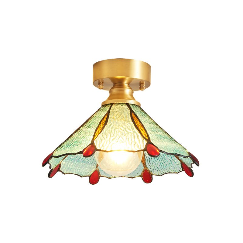 Tiffany Floral Ceiling Light – Art Deco Brass & Glass Flush Mount