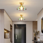 Tiffany Floral Ceiling Light – Art Deco Brass & Glass Flush Mount
