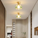 Tiffany Floral Ceiling Light – Art Deco Brass & Glass Flush Mount