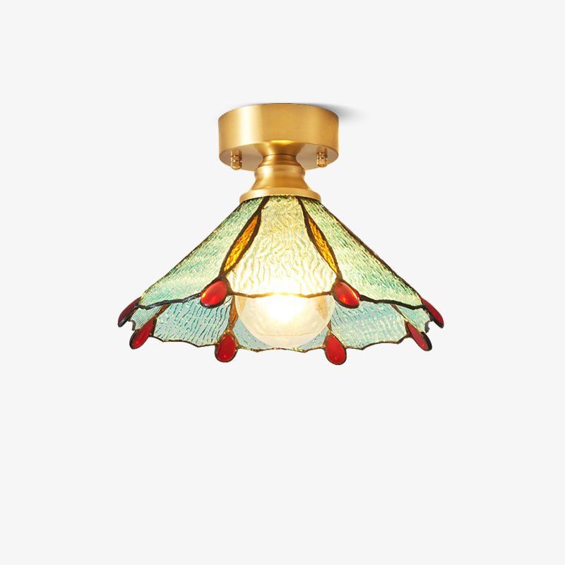 Tiffany Floral Ceiling Light – Art Deco Brass & Glass Flush Mount