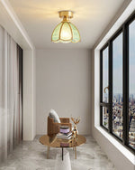 Tiffany Floral Ceiling Light – Art Deco Brass & Glass Flush Mount