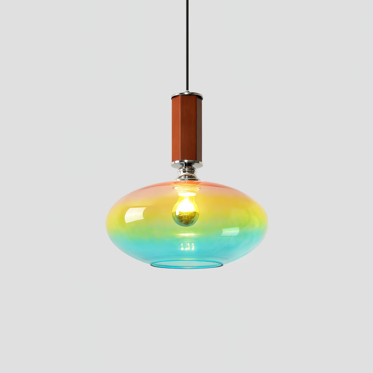 Tilio Iridescent Glass Pendant Light with Walnut Accent