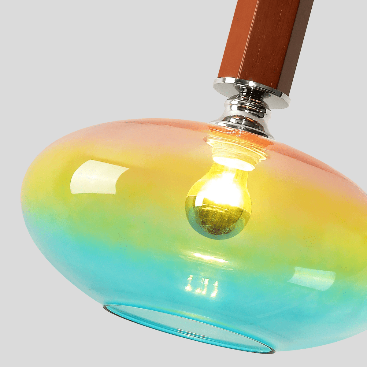 Tilio Iridescent Glass Pendant Light with Walnut Accent