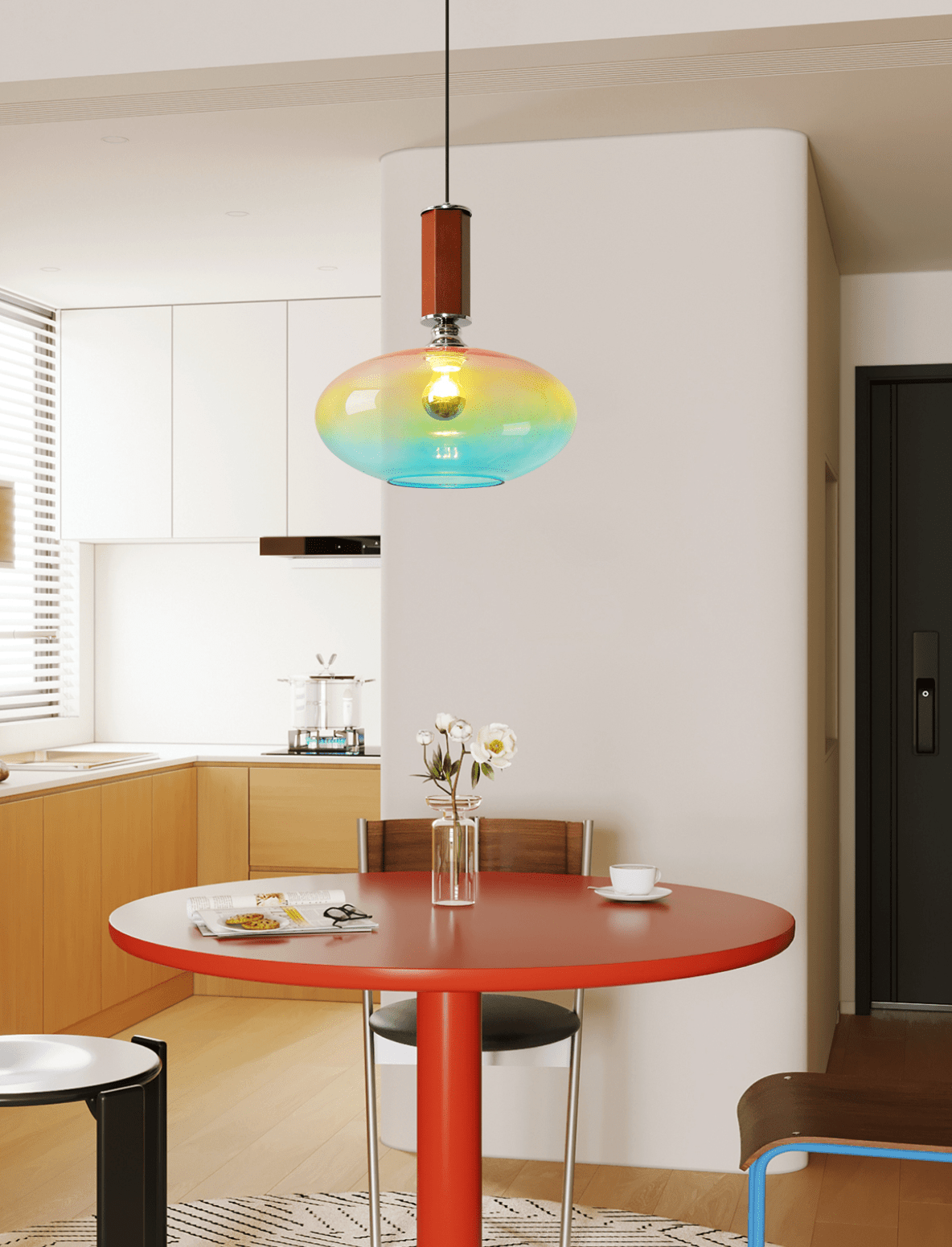Tilio Iridescent Glass Pendant Light with Walnut Accent
