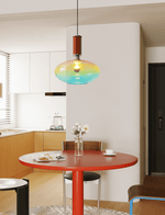 Tilio Iridescent Glass Pendant Light with Walnut Accent
