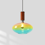 Tilio Iridescent Glass Pendant Light with Walnut Accent