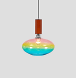 Tilio Iridescent Glass Pendant Light with Walnut Accent